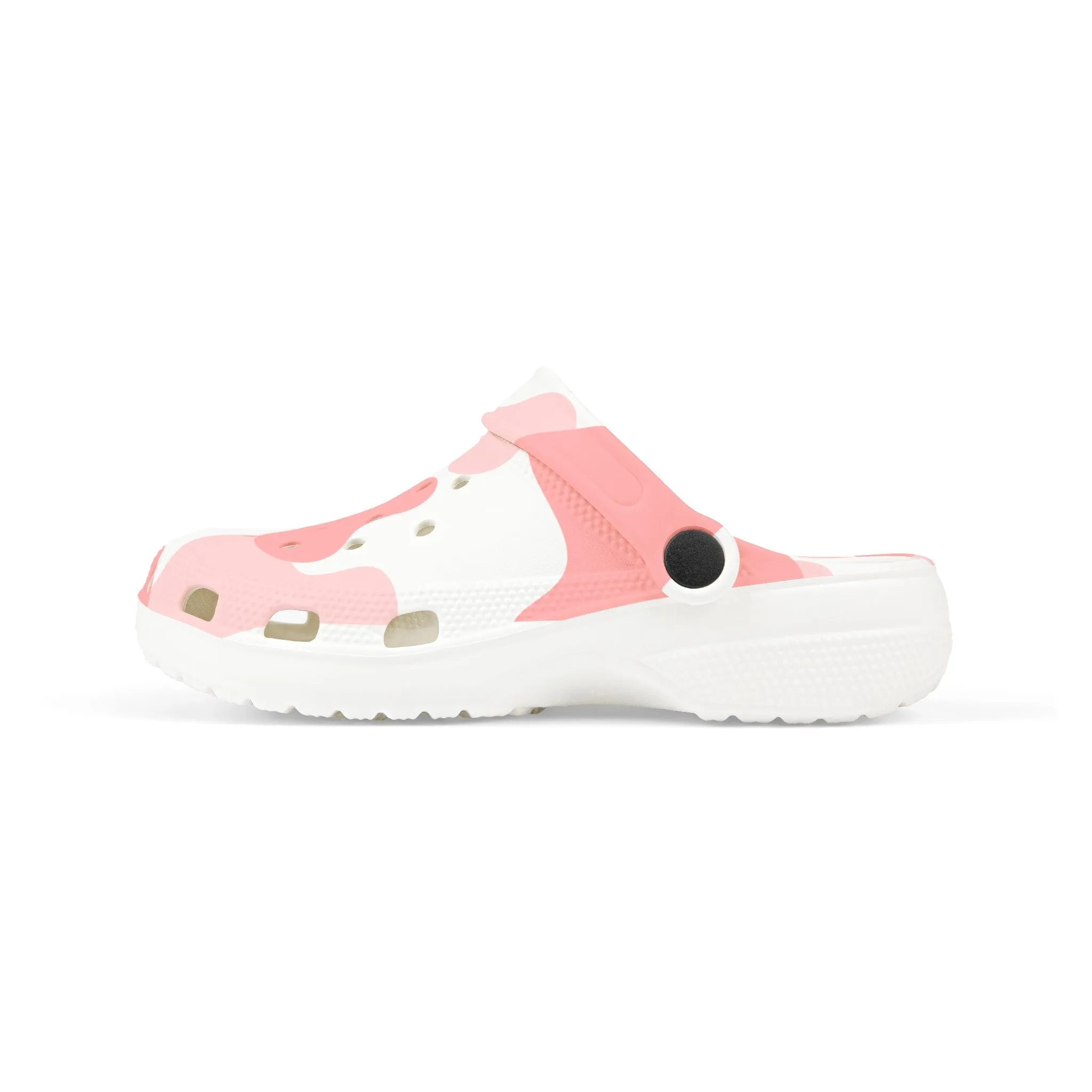 Pink Cow camo print clogs