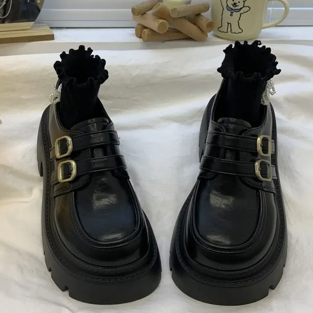 Platform Buckled Strap Loafers
