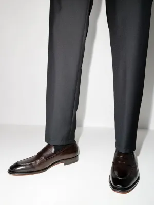 SANTONI,Shoes Men’s polished brown leather penny loafer