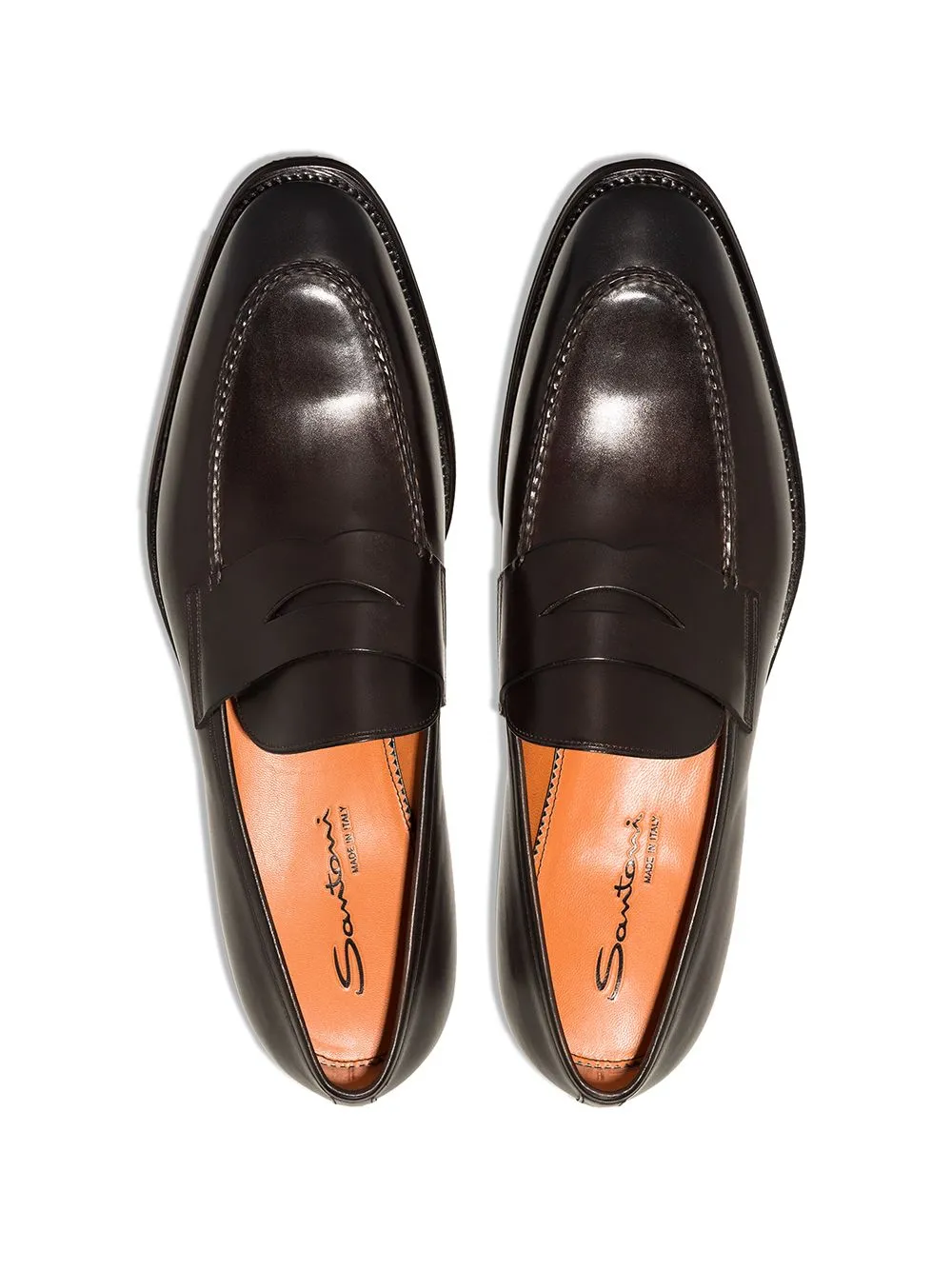 SANTONI,Shoes Men’s polished brown leather penny loafer