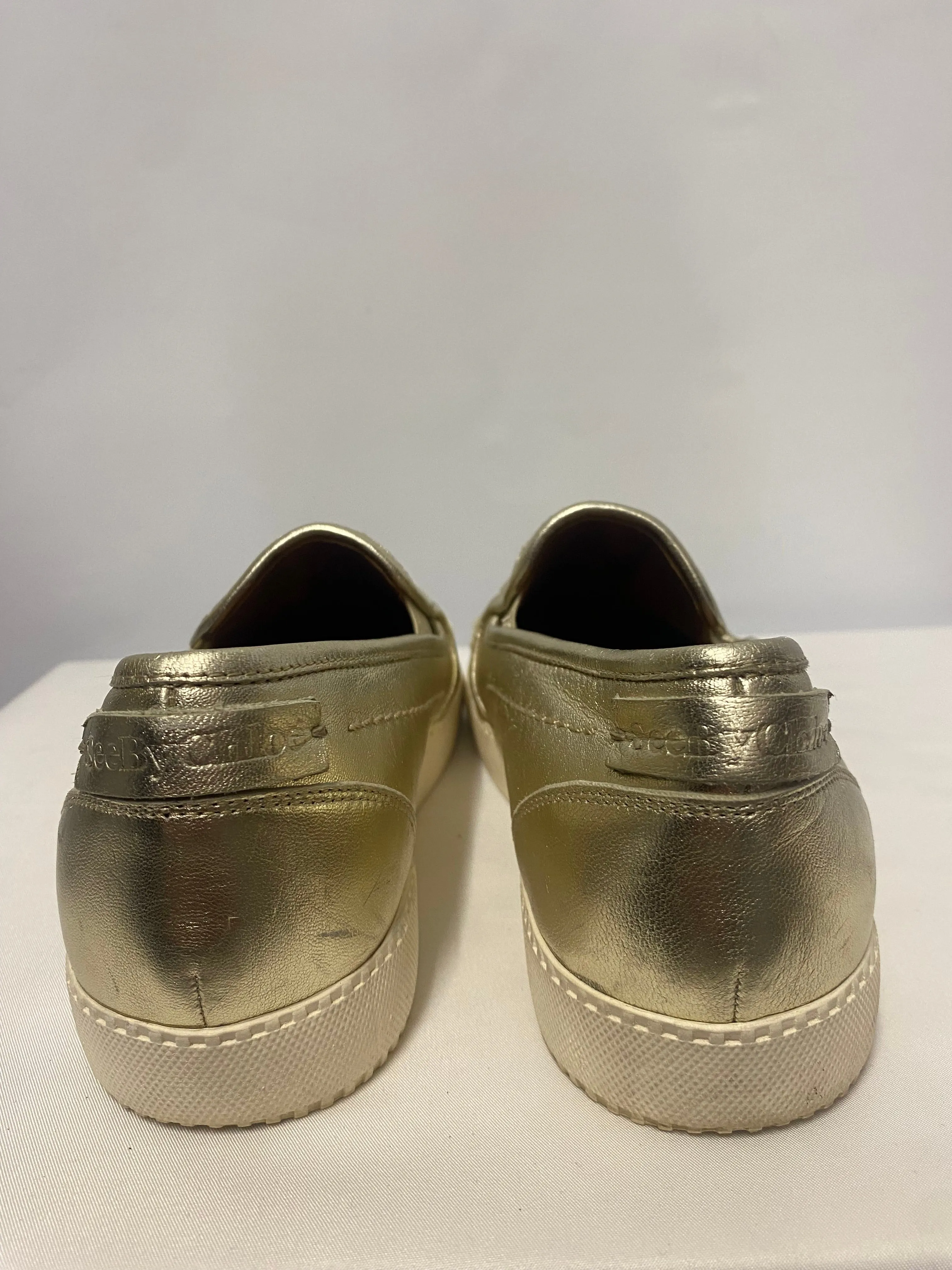 See By Chloe Gold Heart Embroidered Slip On Shoes 3/36