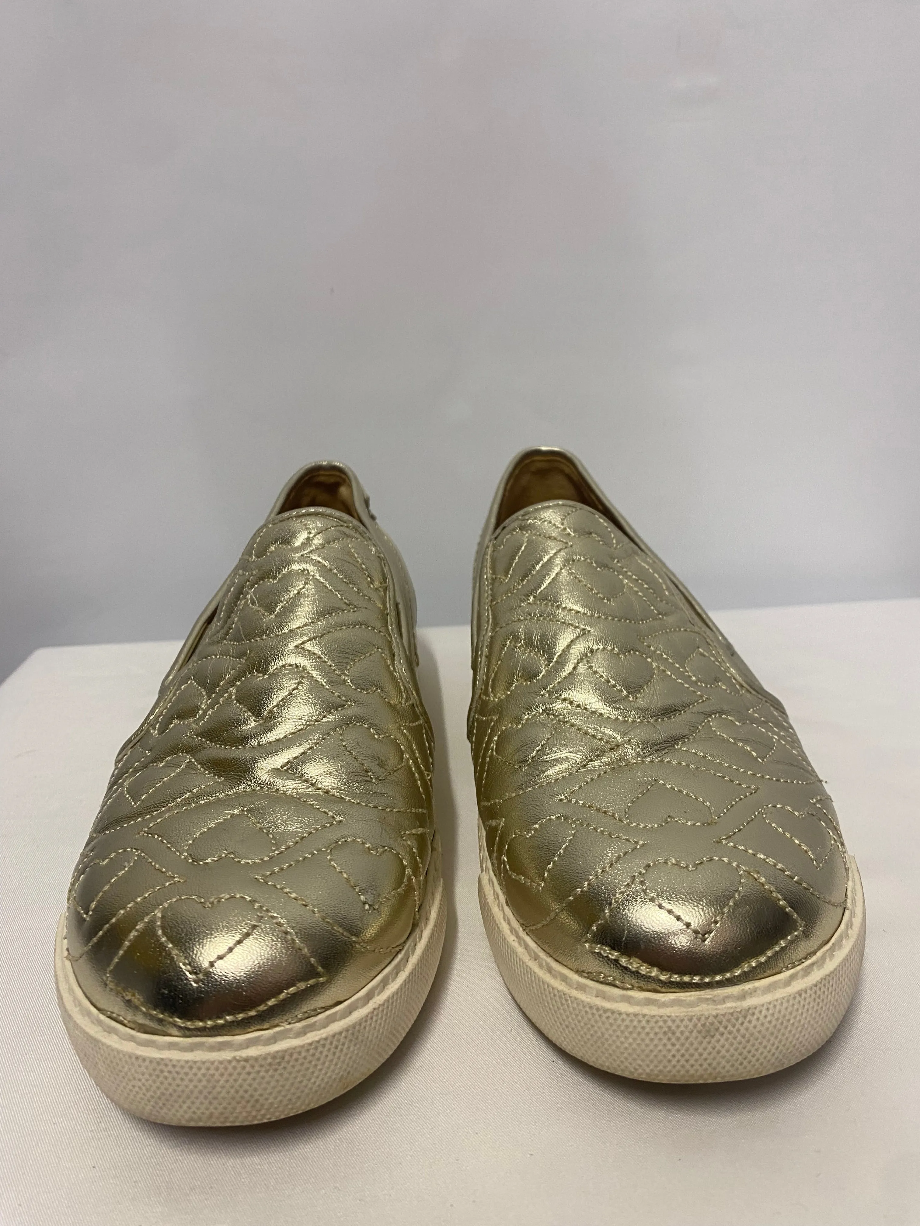 See By Chloe Gold Heart Embroidered Slip On Shoes 3/36