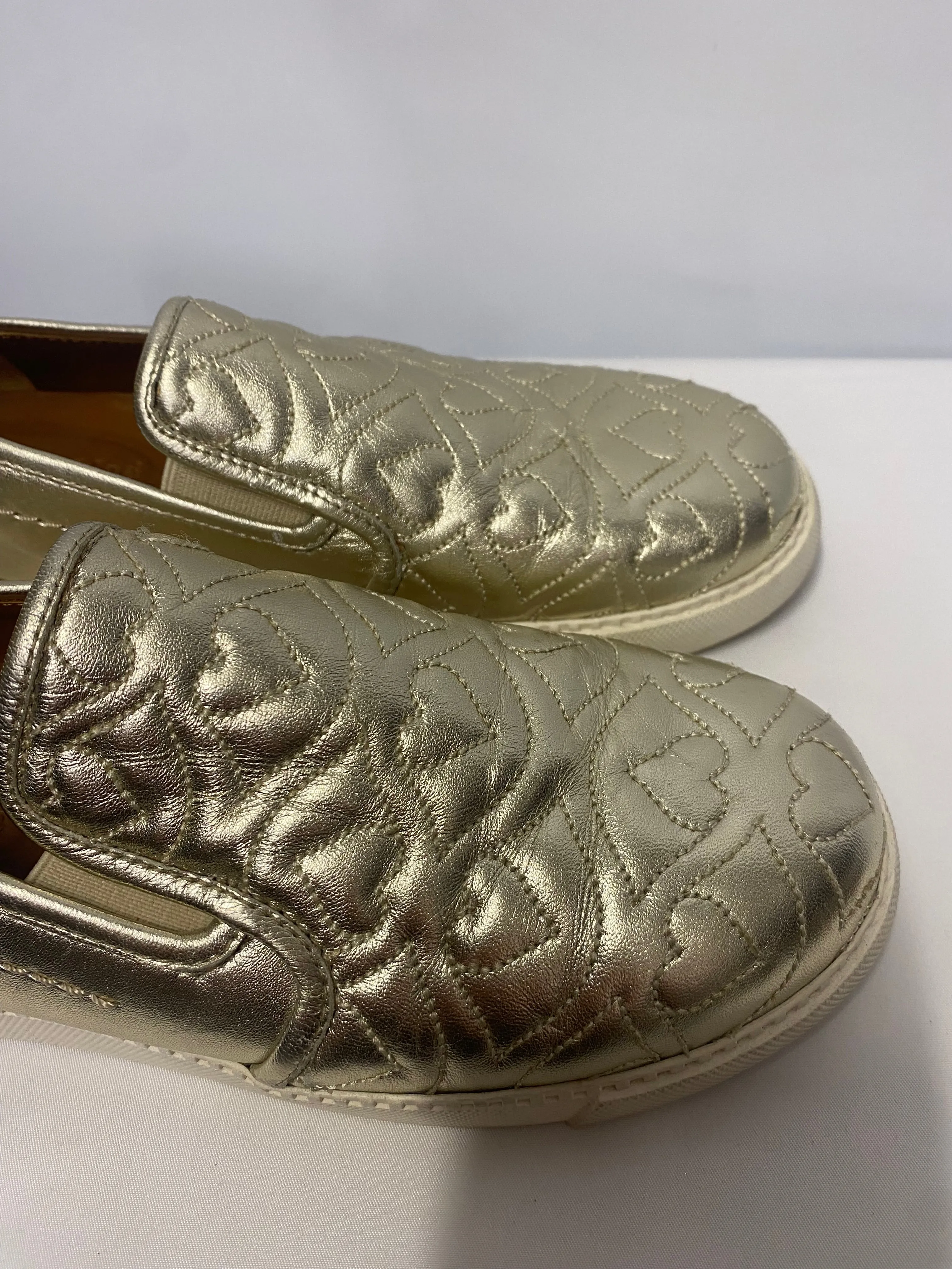 See By Chloe Gold Heart Embroidered Slip On Shoes 3/36
