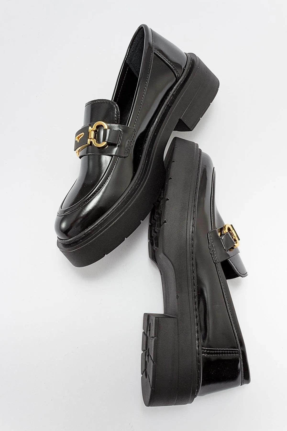 Simone Vegan Leather Bit Platform Loafers | Black Patent