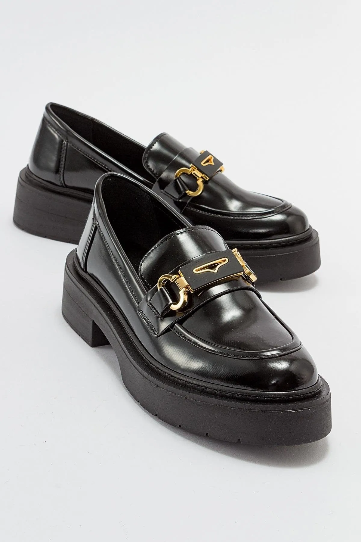 Simone Vegan Leather Bit Platform Loafers | Black Patent