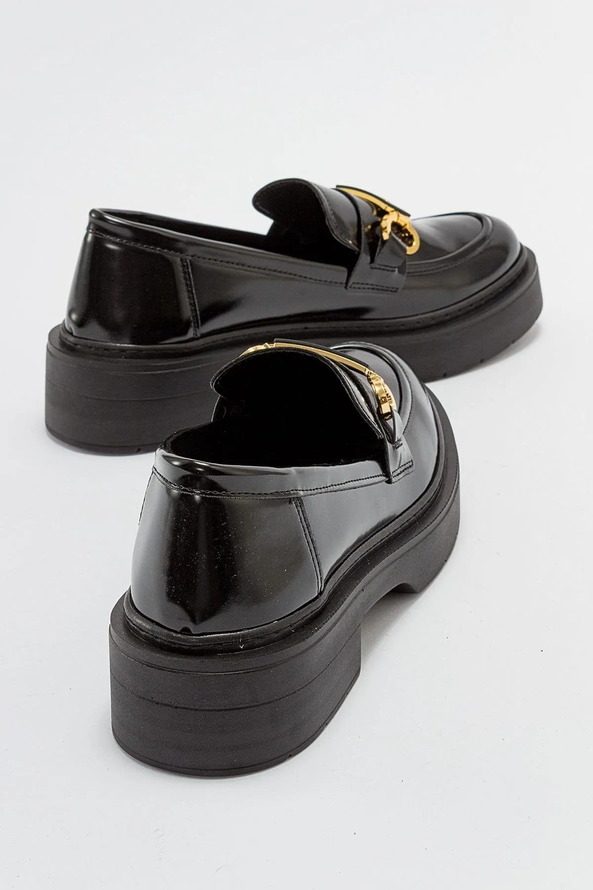 Simone Vegan Leather Bit Platform Loafers | Black Patent