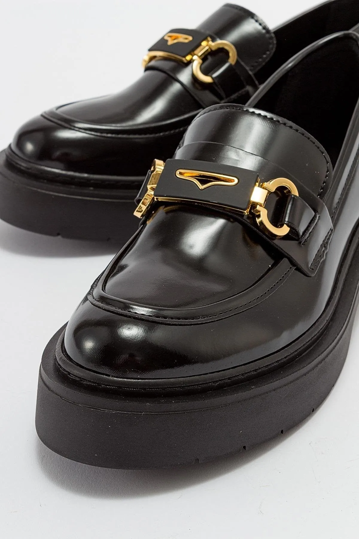 Simone Vegan Leather Bit Platform Loafers | Black Patent