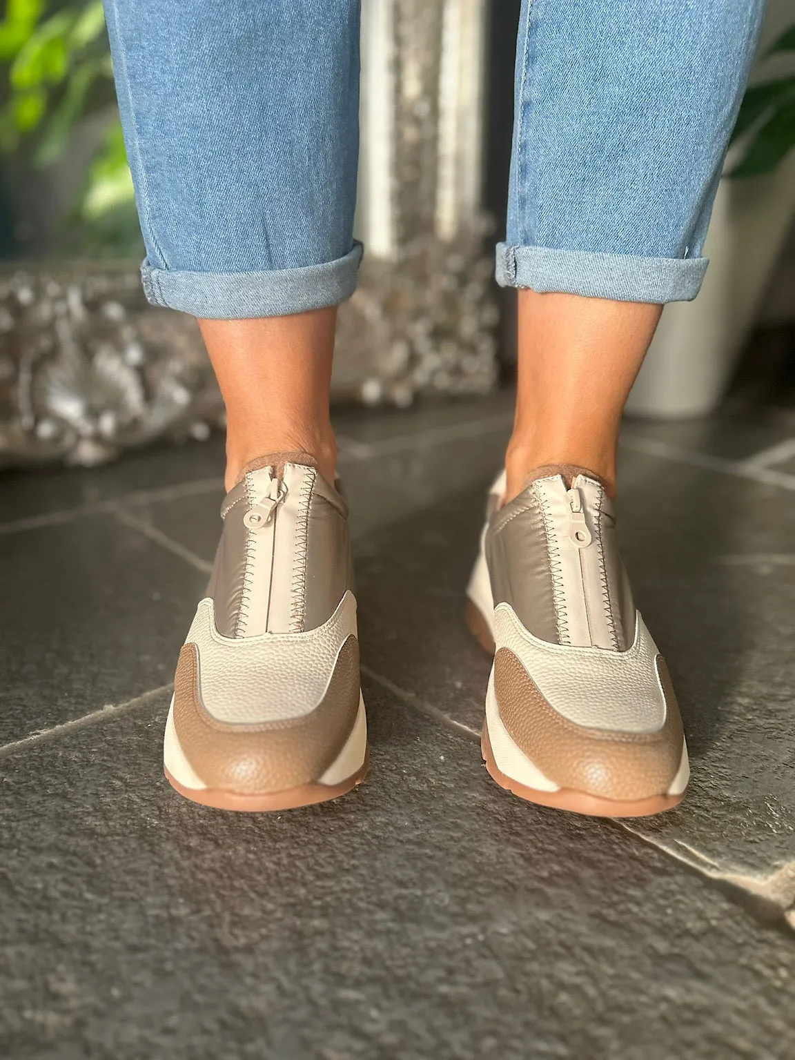 Stone Zip Front Trainers