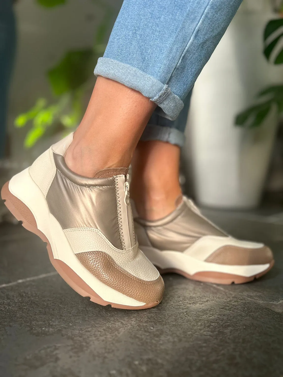 Stone Zip Front Trainers