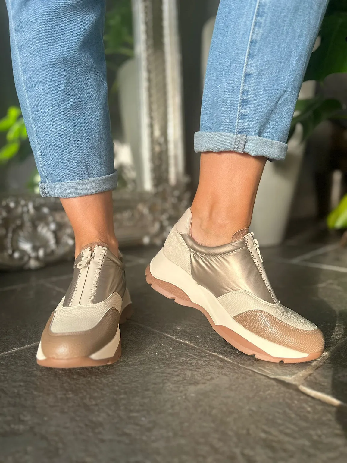Stone Zip Front Trainers