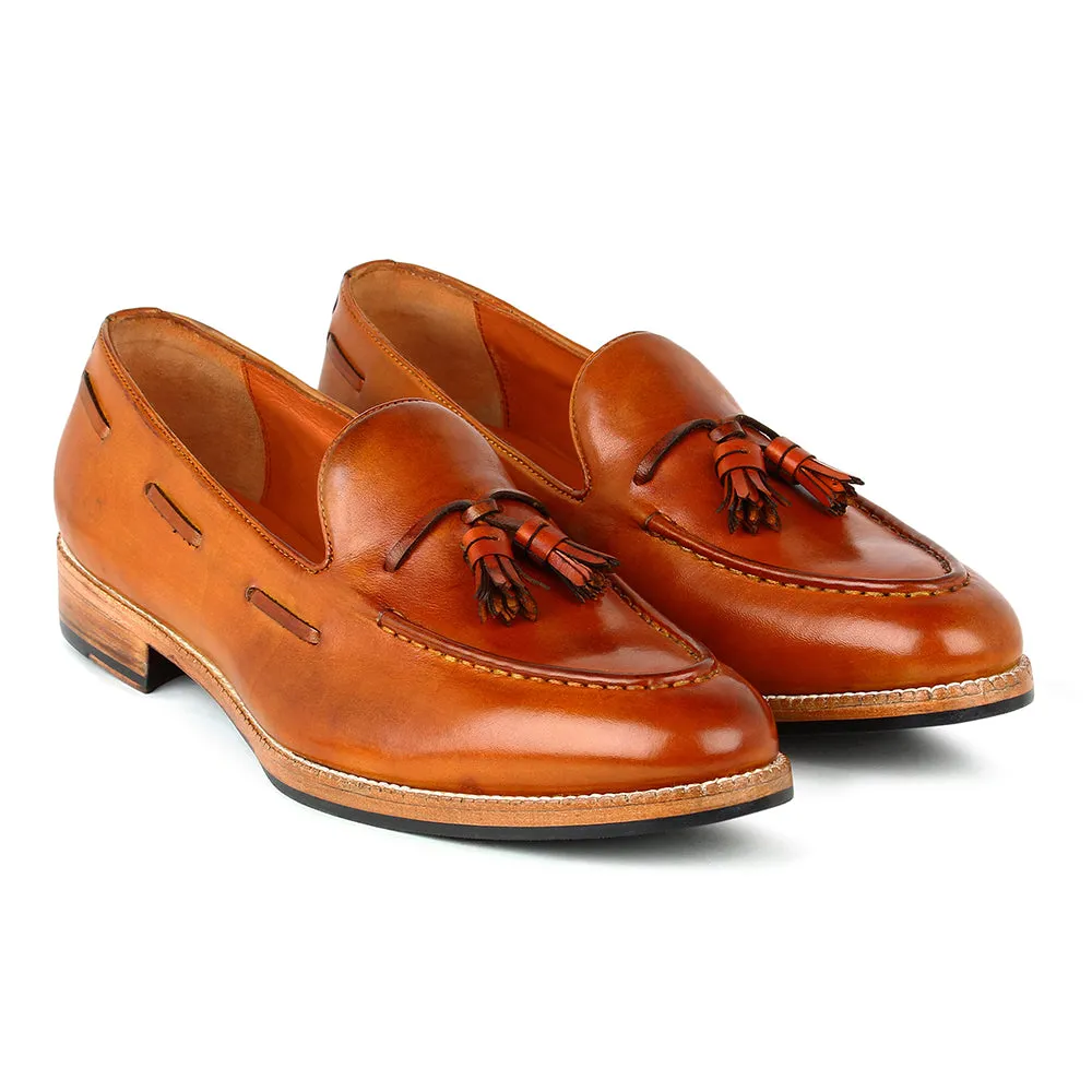 Tan Glossed Classic Tassel Loafers