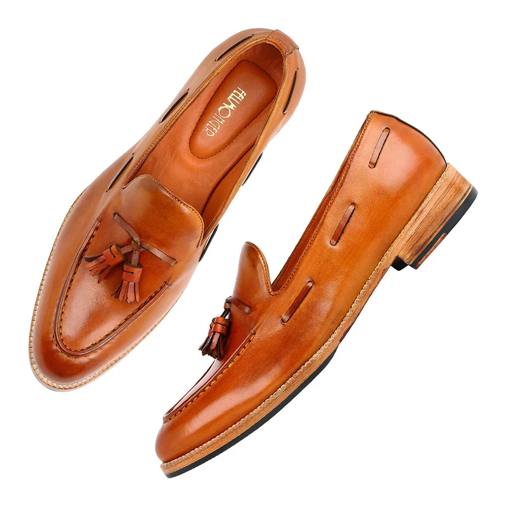 Tan Glossed Classic Tassel Loafers