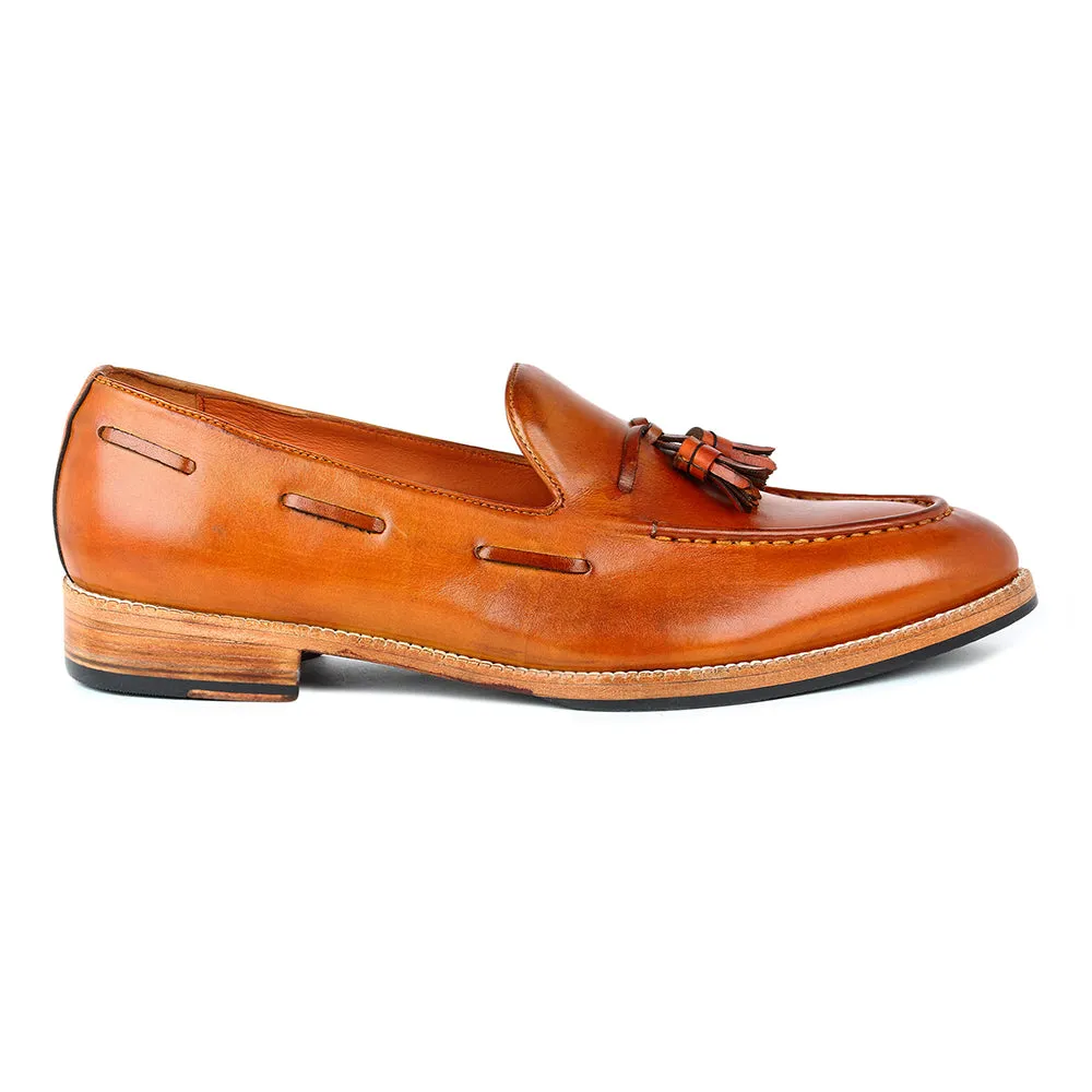 Tan Glossed Classic Tassel Loafers