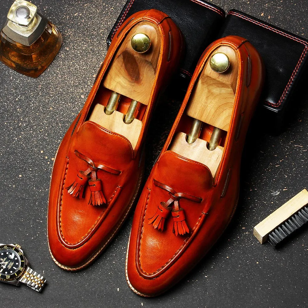 Tan Glossed Classic Tassel Loafers