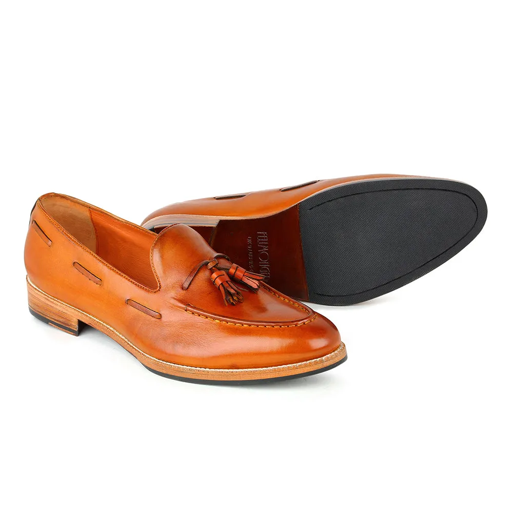 Tan Glossed Classic Tassel Loafers