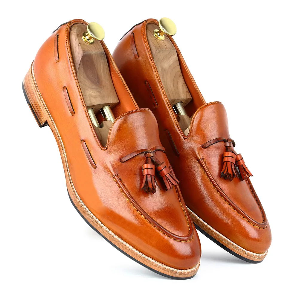 Tan Glossed Classic Tassel Loafers
