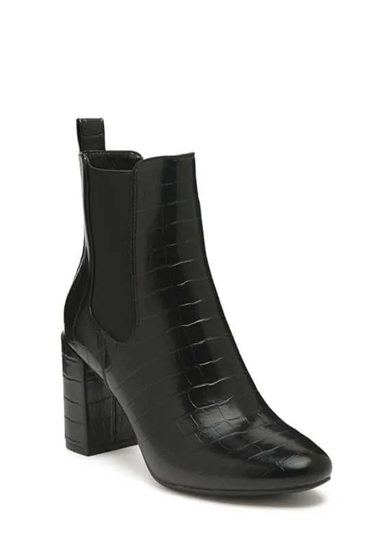 Vegan Leather Block Heel Ankle Boots