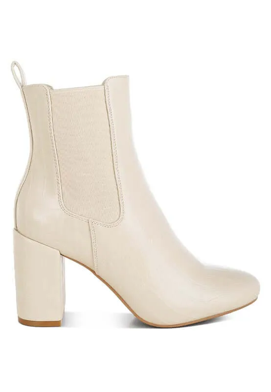 Vegan Leather Block Heel Ankle Boots