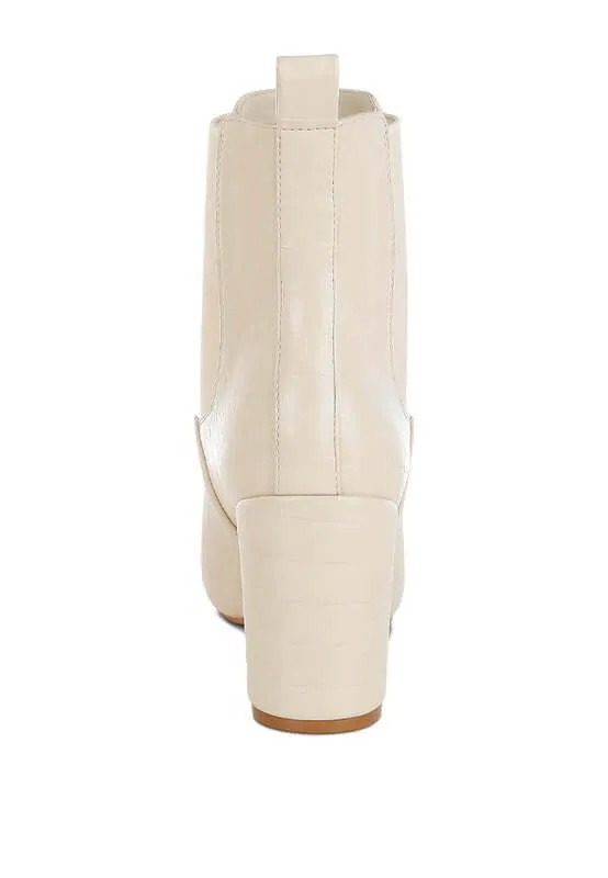 Vegan Leather Block Heel Ankle Boots