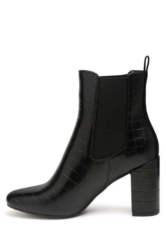 Vegan Leather Block Heel Ankle Boots