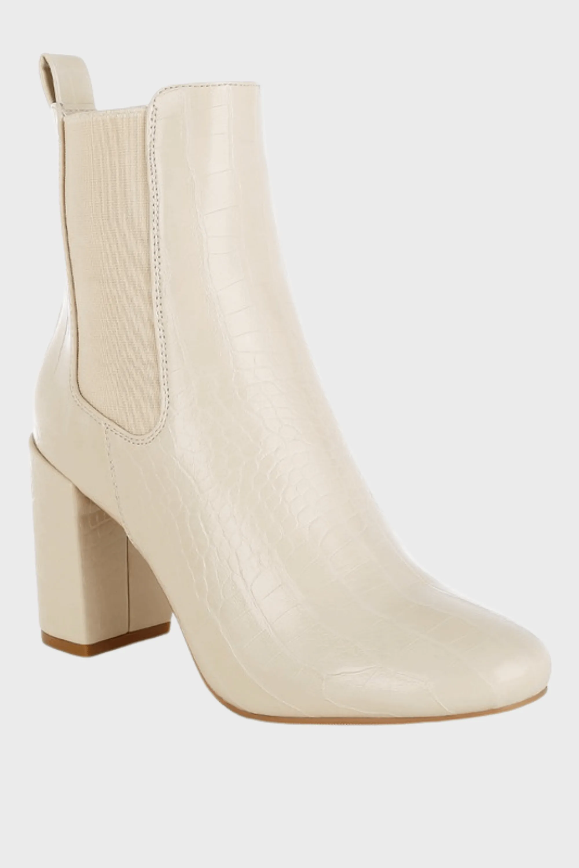 Vegan Leather Block Heel Ankle Boots