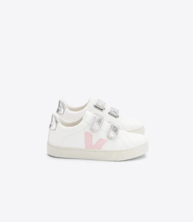 Veja Kids Trainers | Esplar Velcro | White, Pink & Silver
