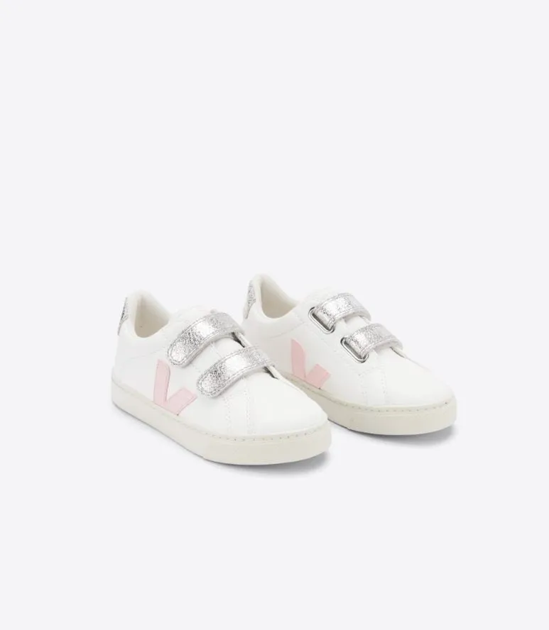 Veja Kids Trainers | Esplar Velcro | White, Pink & Silver