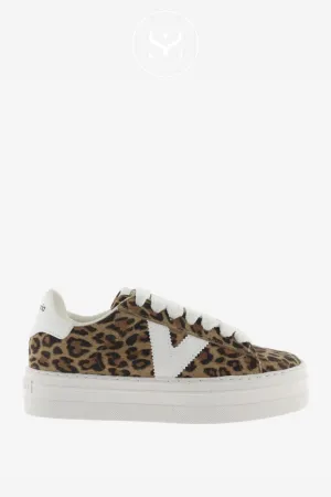 VICTORIA 1092176 LEOPARD PRINT LEATHER PLATFORM TRAINERS