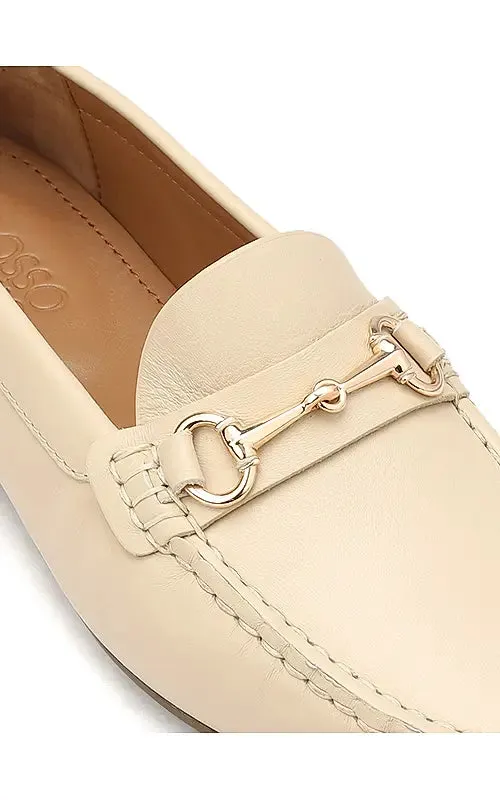 White Leather Moccasins With Buckle