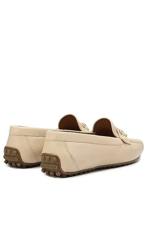 White Leather Moccasins With Buckle