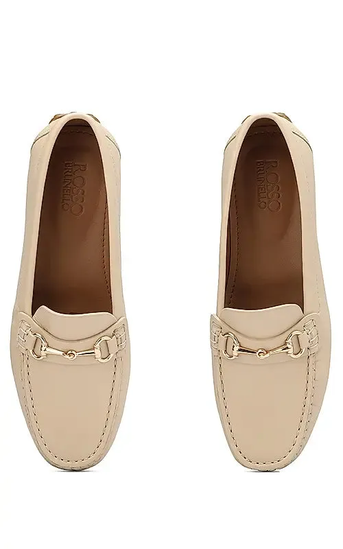 White Leather Moccasins With Buckle