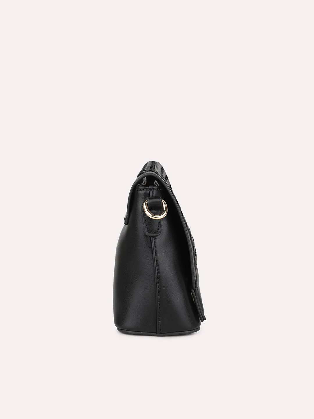 Women Black Textured Structured Sling Bag