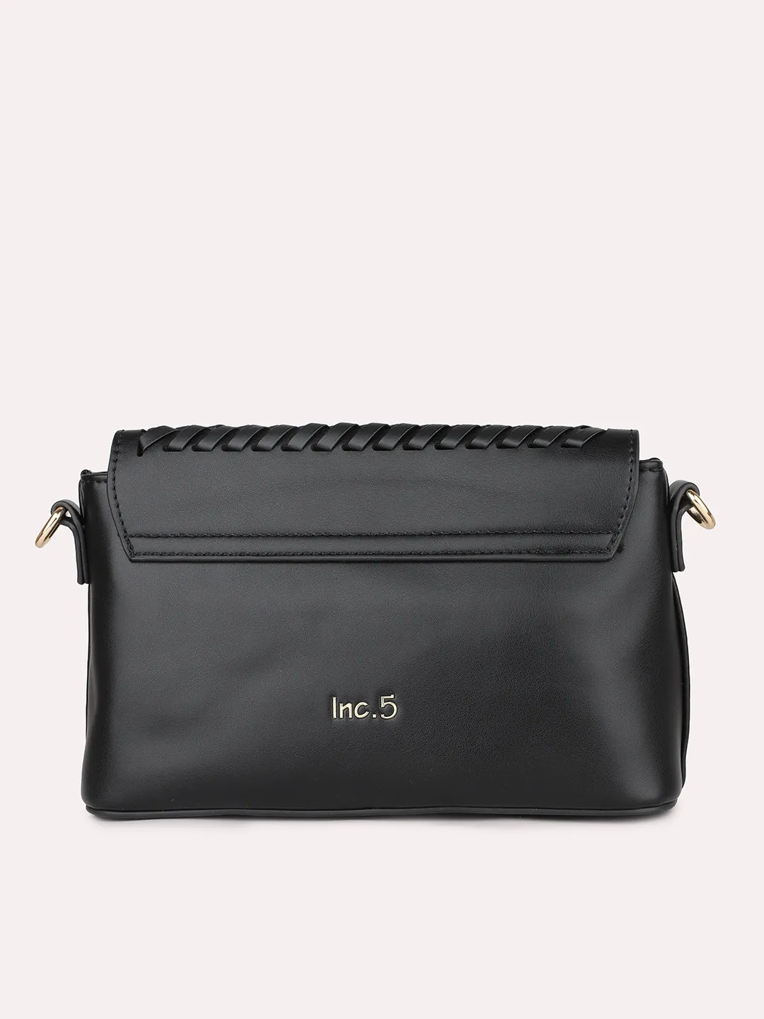 Women Black Textured Structured Sling Bag