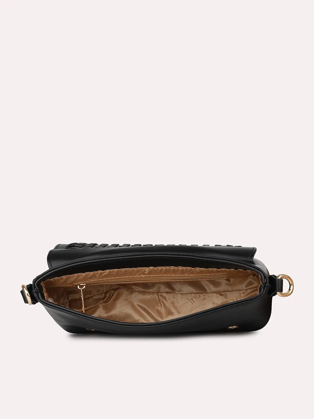 Women Black Textured Structured Sling Bag
